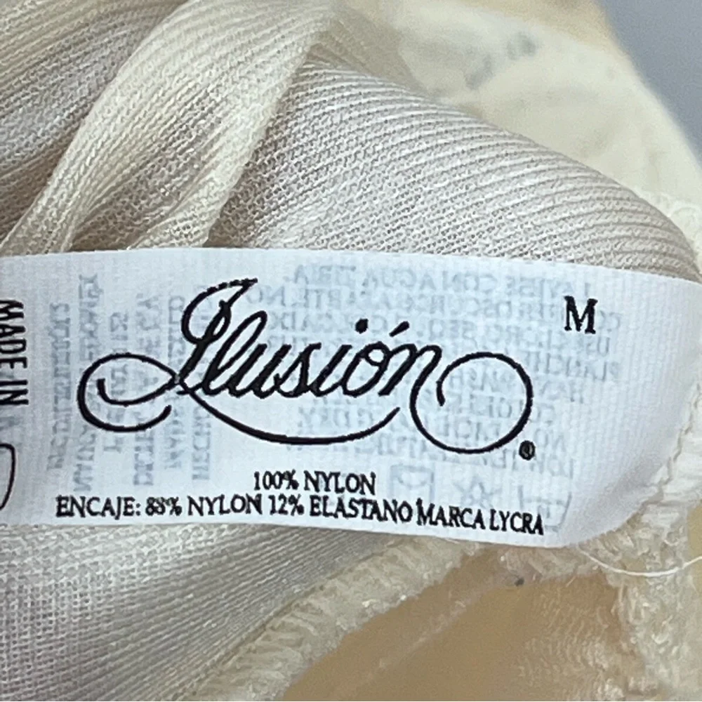 Vintage M Ivory Nylon Lace Slip Dress bustier 0216 Romantic wedding medium